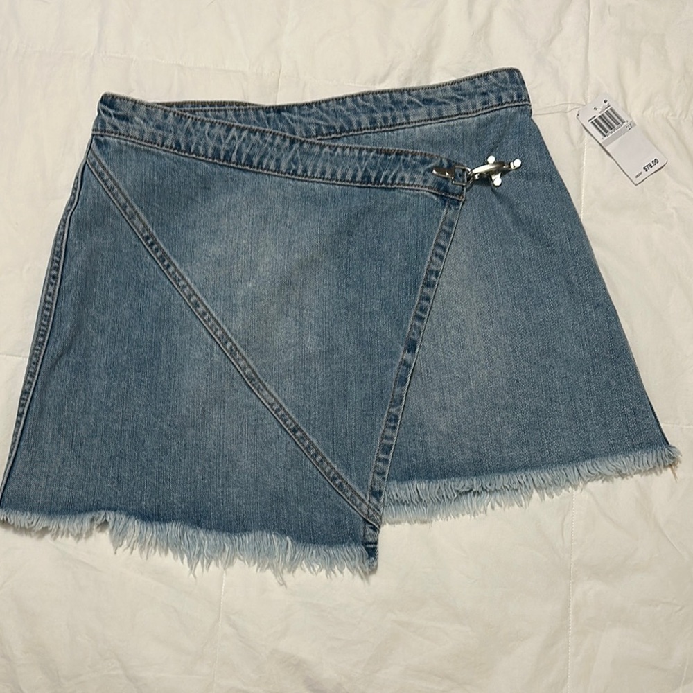 Blank NYC Denim Asymmetrical Wrap Mini Skirt NWT 27